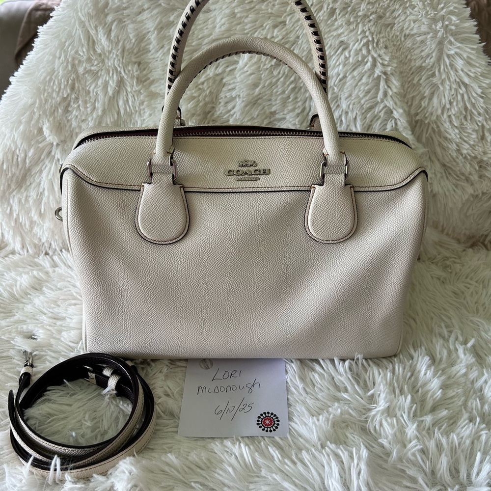 Coach Cream Leather Satchel with Structured Design